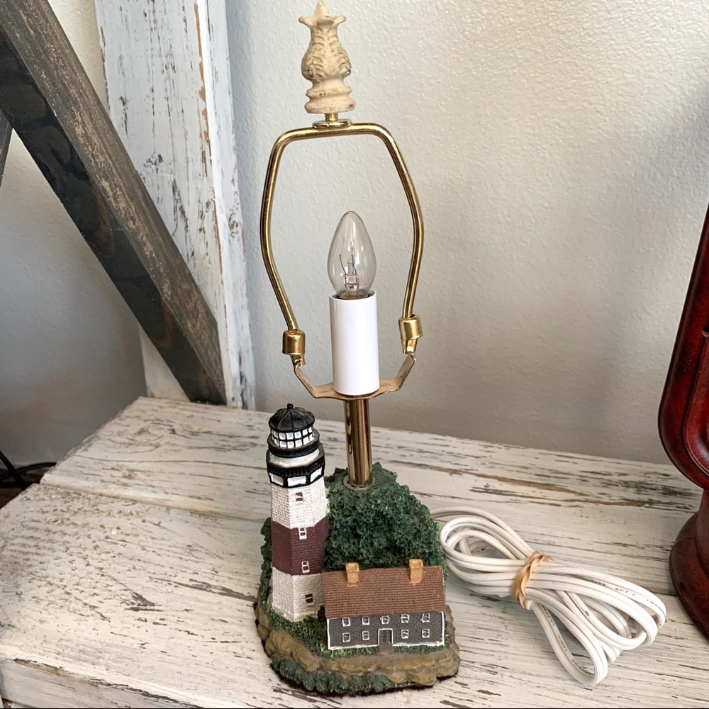Vintage Ceramic Lighthouse Small Lamp Cord with Switch Nautical 11.5" Tall
